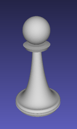 A solid of revolution, specifically a Pawn chess piece, rendered in grey on a blue background