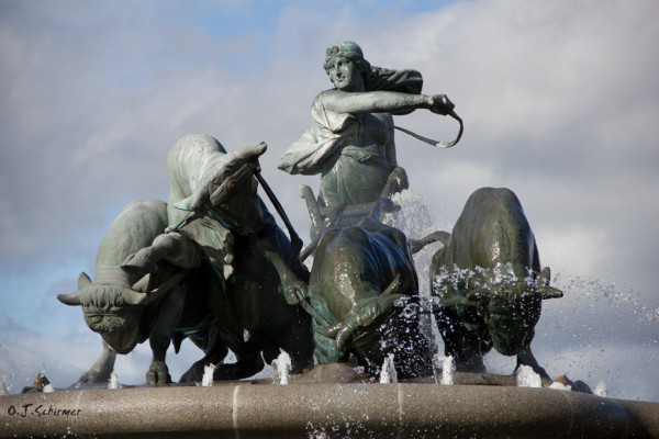 Stone fountain of Gefjon and her four divine oxen in Copenhagen, Denmark