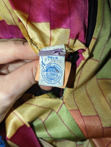 Vintage clothing with an International Ladies' Garment Workers' Union (ILGWU) label from the 1960s/70s.