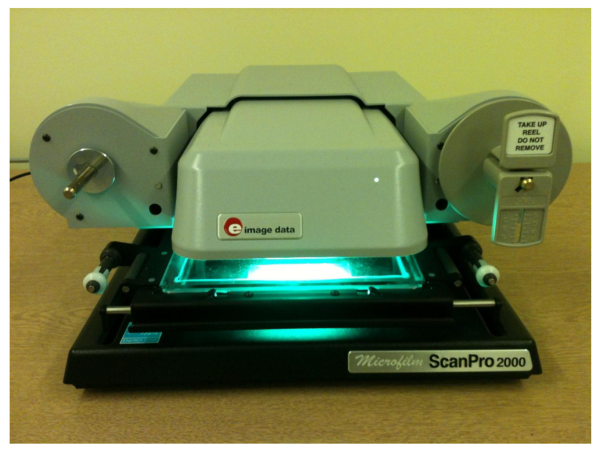 A color photo of a Microfilm ScanPro 2000.