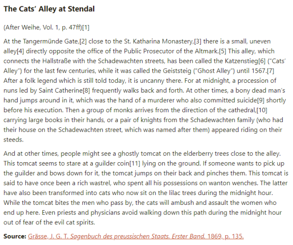 German folk tale "The Cats’ Alley at Stendal". Drop me a line if you want a machine-readable transcript!