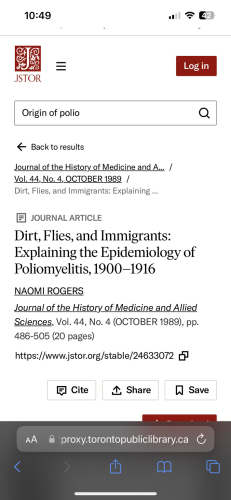 JSTOR article on poliomyelitis. 