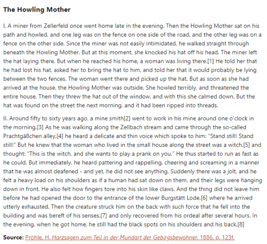 German folk tale "The Howling Mother". Drop me a line if you want a machine-readable transcript!
