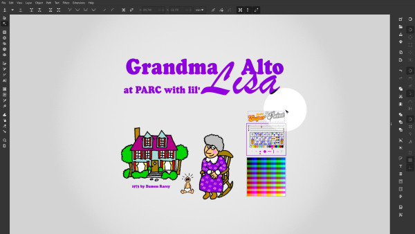 "Grandma Alto at PARC with lil' Lisa" by Damon Rarey drawn with SuperPaint computer at PARC