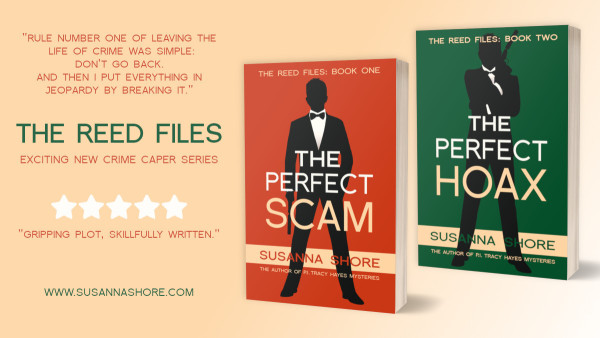 Ad showing the covers of two books, The Perfect Scam and The Perfect Hoax.