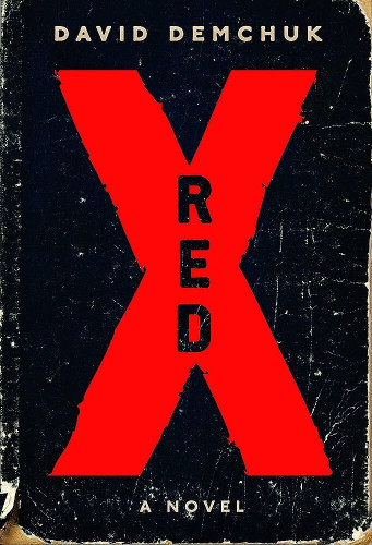 The cover for "Red X". The cover is literally a red "X" with the word "red" in the middle. The background is black but made to look as if the book is creased and worn