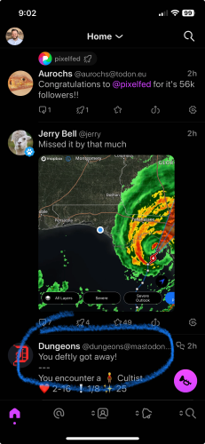 “You deftly got away!” Under a a picture of Jerry nearly missing a hurricane 