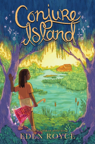 Book cover showing a marshy area and a dark-skinned girl holding a broom.