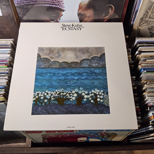 Album cover features a painting of a blue lake (or sea?) with mountains in the distance.  In the foreground, trees with white flowers.