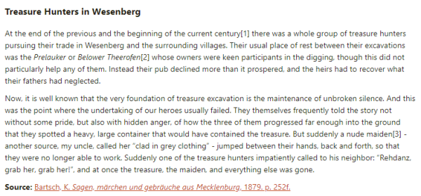 German folk tale "Treasure Hunters in Wesenberg". Drop me a line if you want a machine-readable transcript!