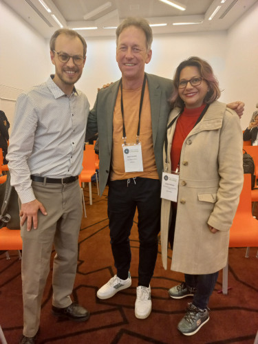 From the left: Geoffrey Pleyers, Stefan Lücking and Sheetal Bhoola at the ISA World Congress of Sociology 2023 in Melbourne