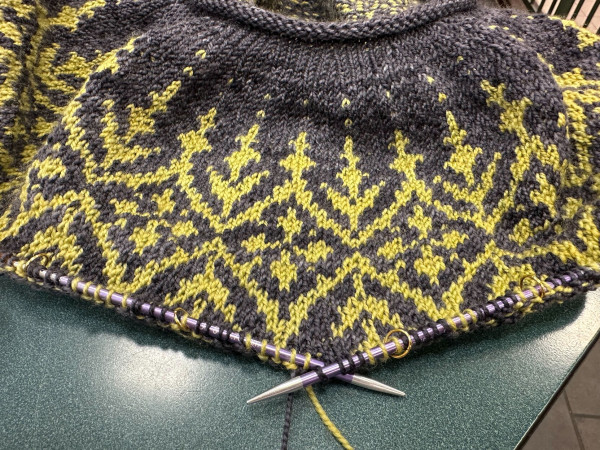 knitted yoke sweater in progress